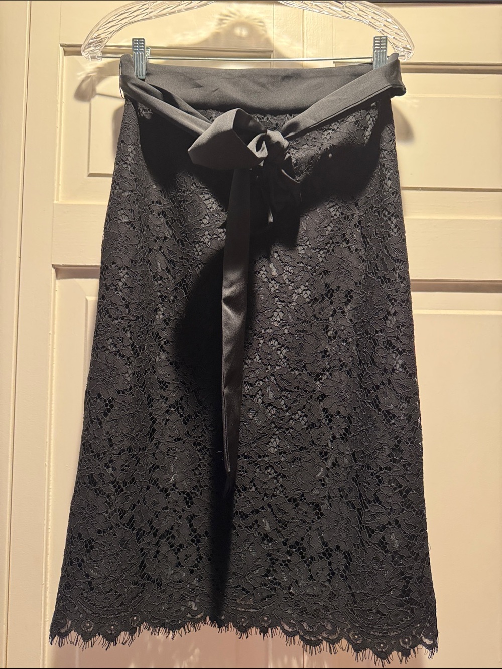 J. Crew Black Lace Pencil Skirt with Satin Tie